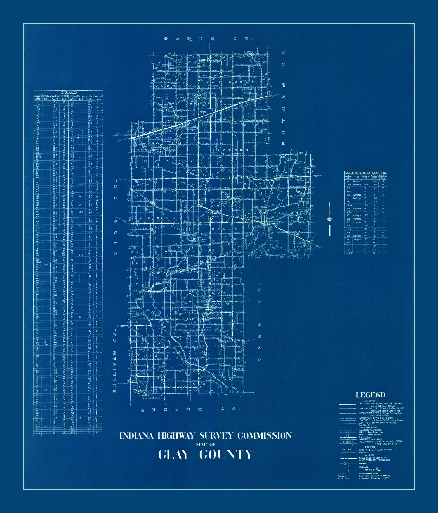 Vintage Map of Clay County, Indiana 1936