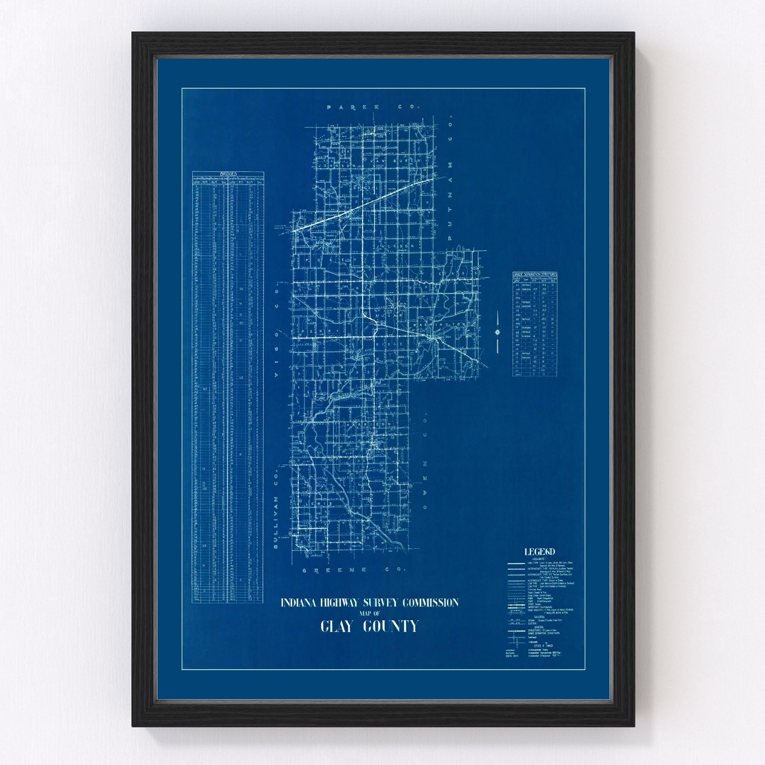 Vintage Map of Clay County, Indiana 1936
