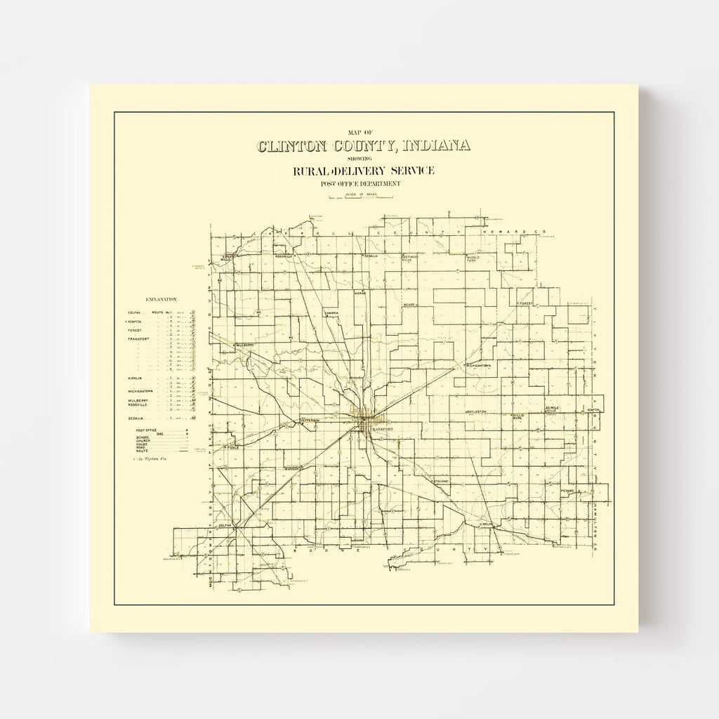 Vintage Map of Clinton County, Indiana 1911