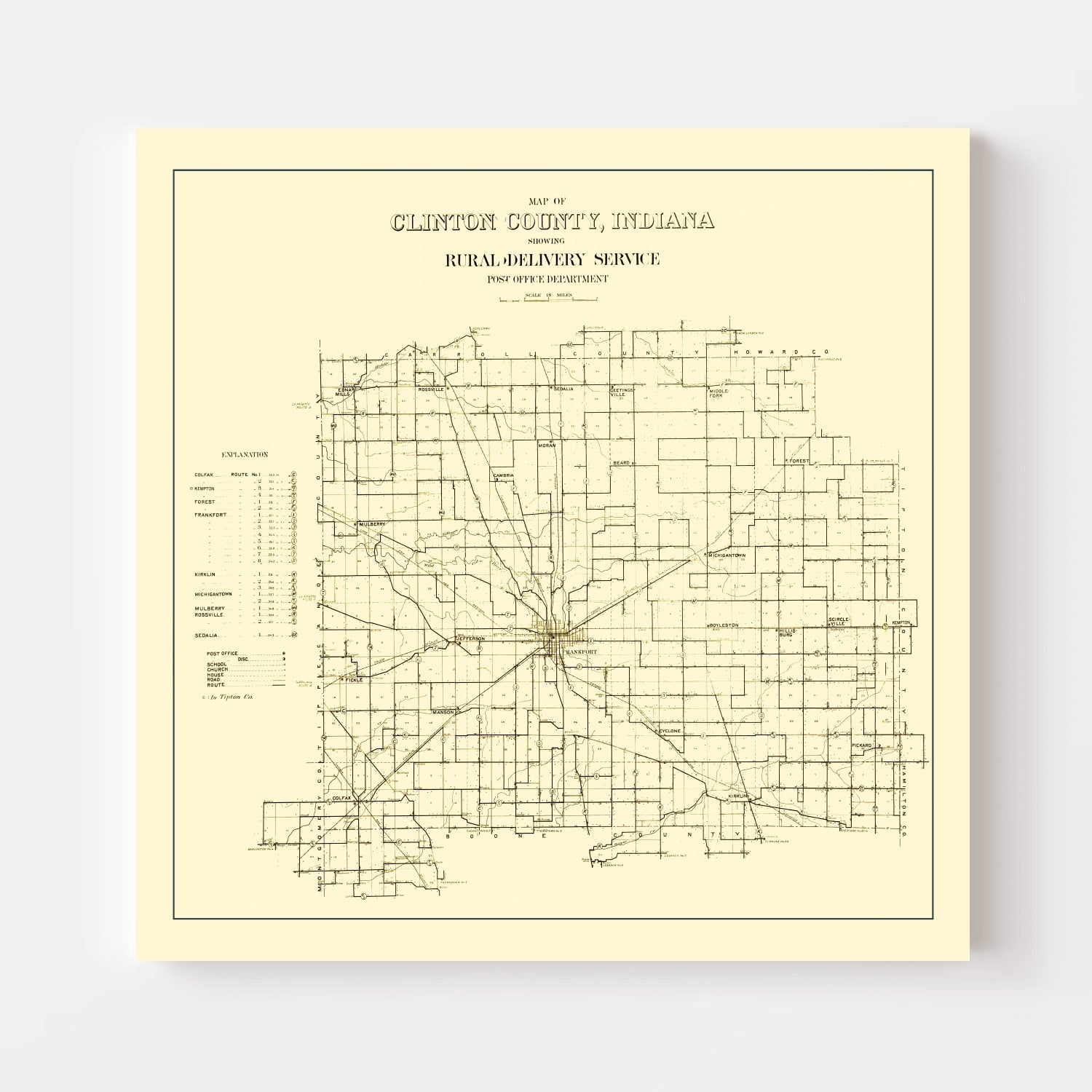 Vintage Map of Clinton County, Indiana 1911