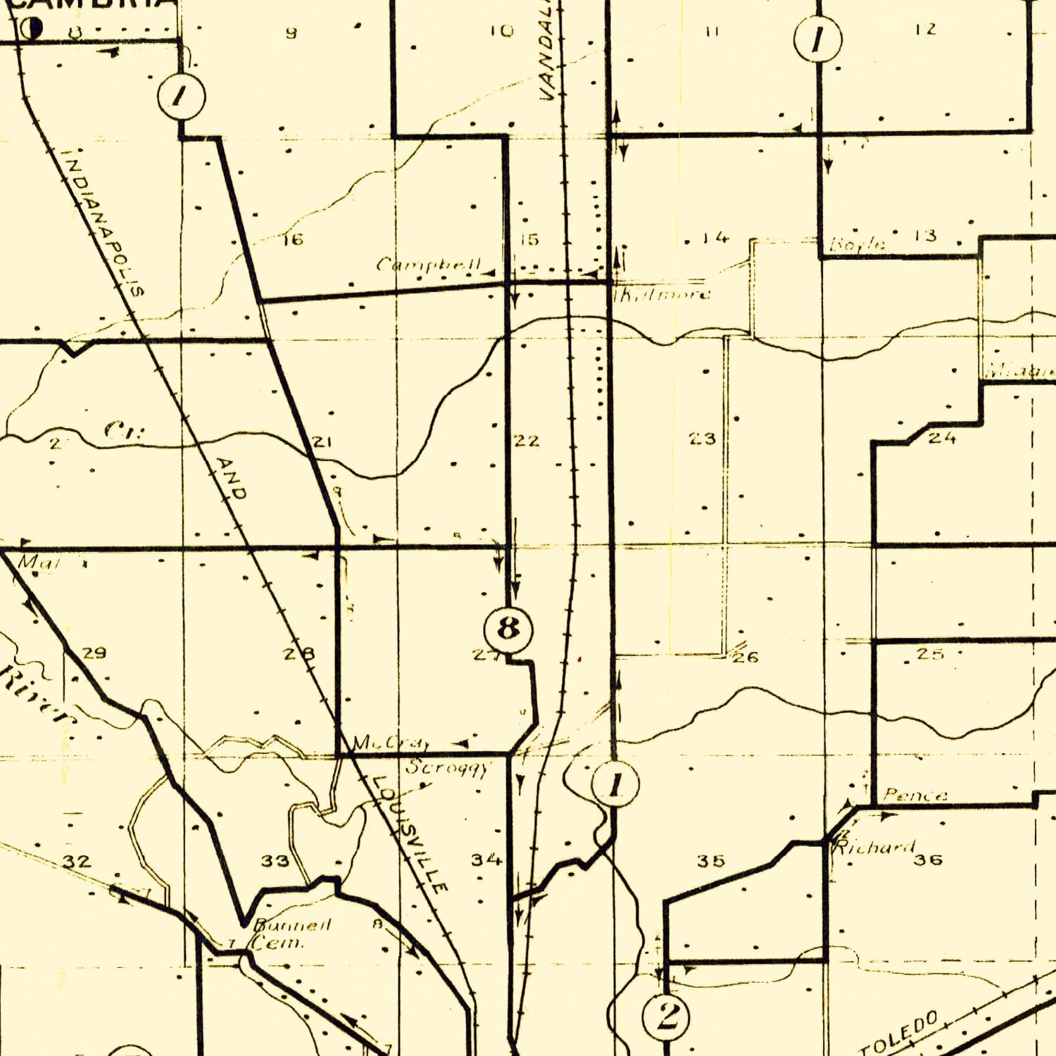 Vintage Map of Clinton County, Indiana 1911