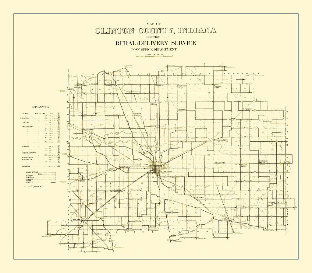 Vintage Map of Clinton County, Indiana 1911