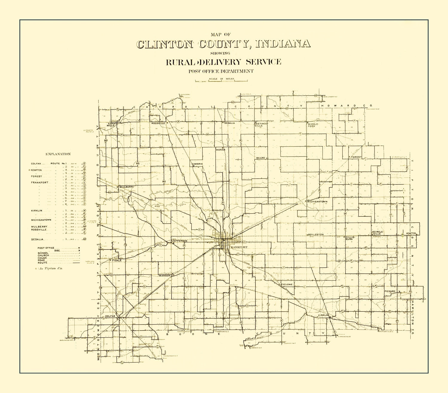 Vintage Map of Clinton County, Indiana 1911