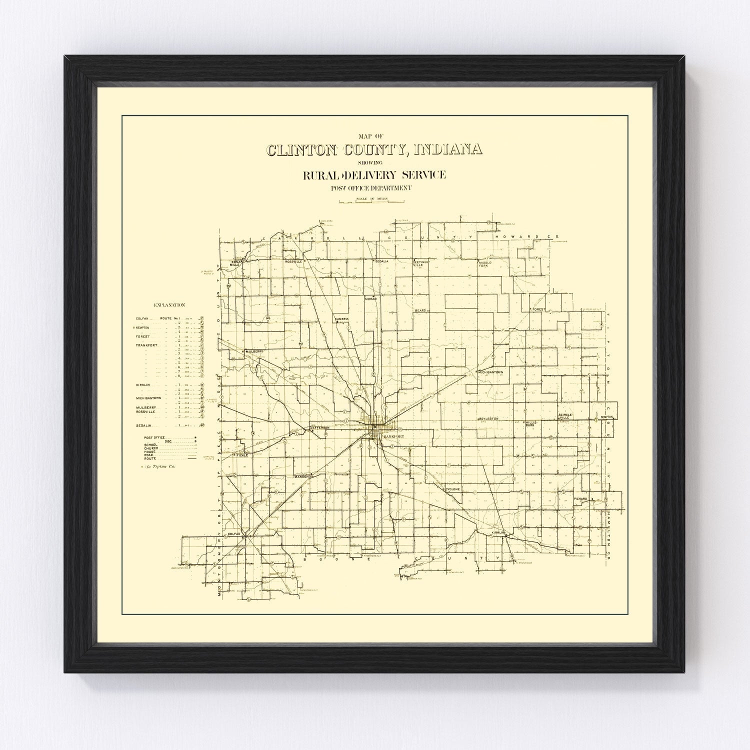 Vintage Map of Clinton County, Indiana 1911