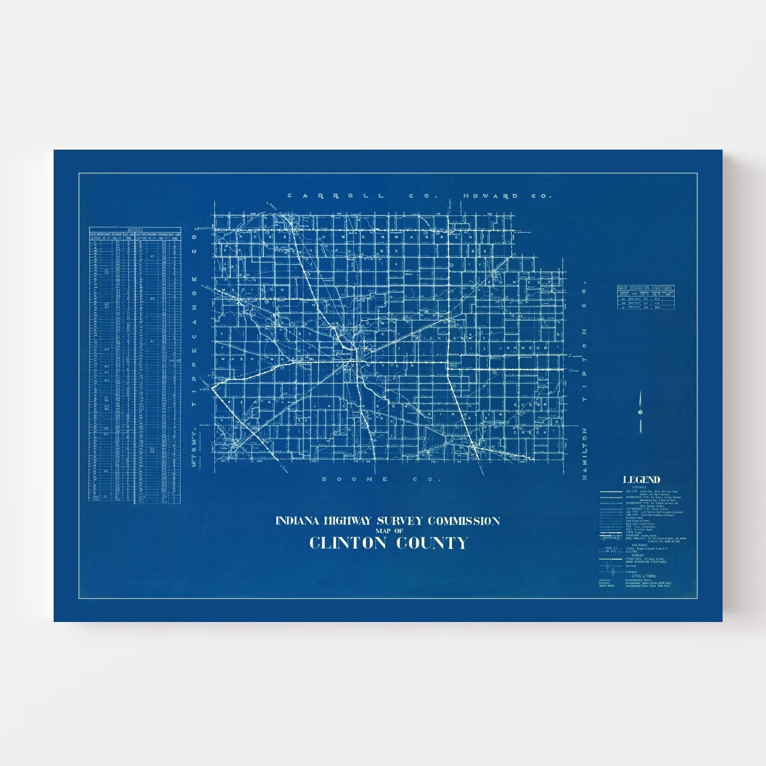 Vintage Map of Clinton County, Indiana 1936