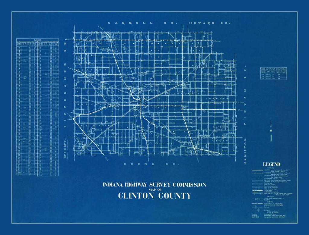 Vintage Map of Clinton County, Indiana 1936