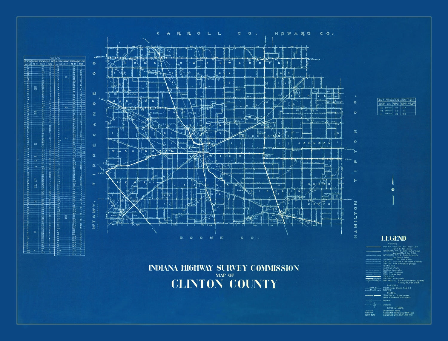 Vintage Map of Clinton County, Indiana 1936