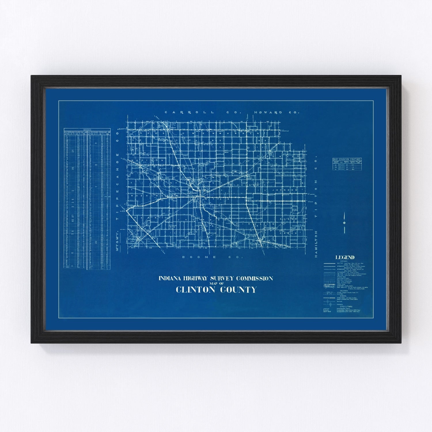 Vintage Map of Clinton County, Indiana 1936
