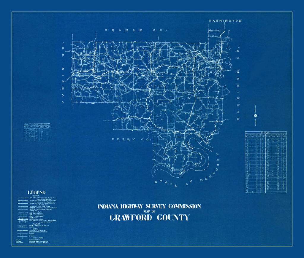 Vintage Map of Crawford County, Indiana 1936
