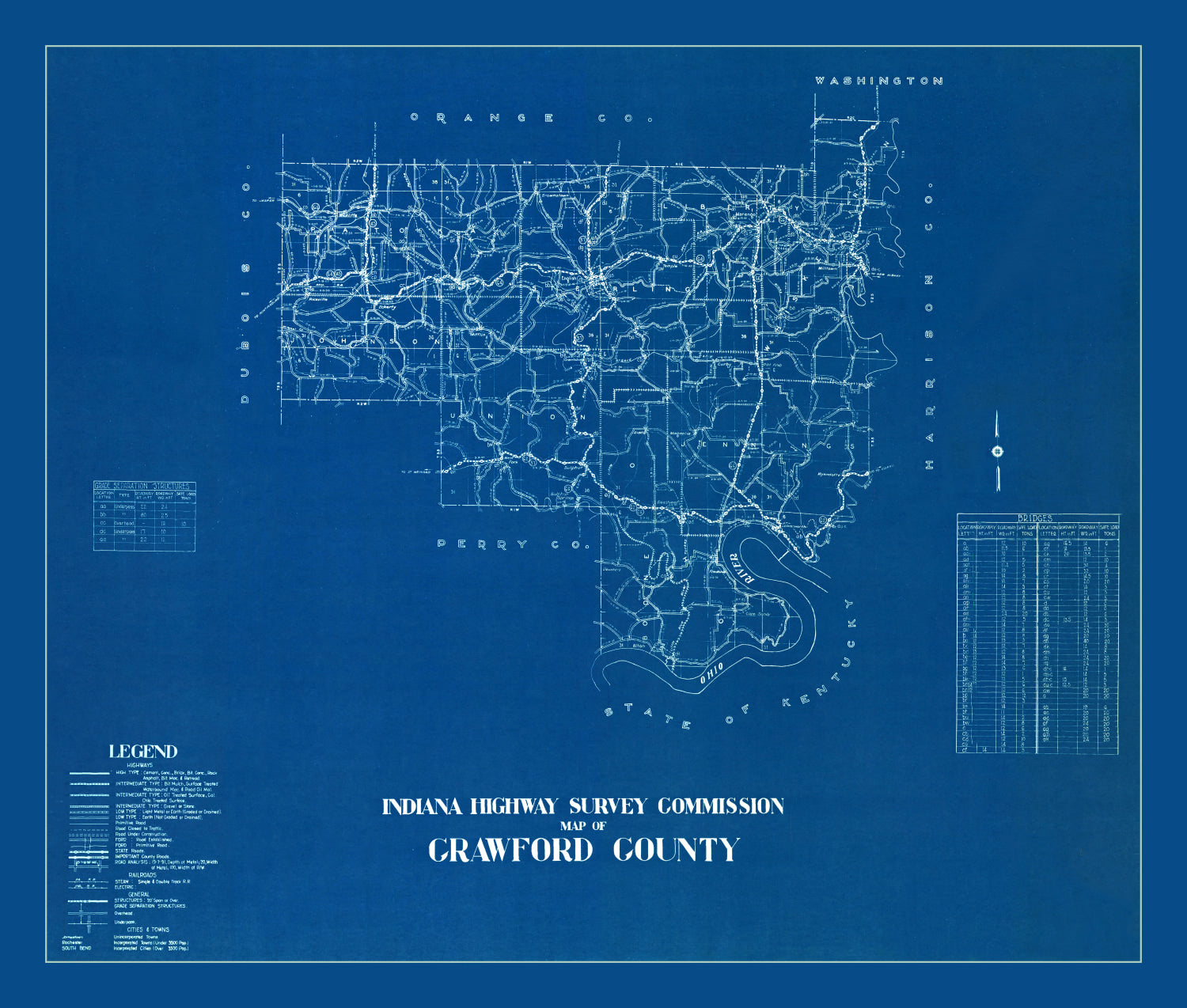 Vintage Map of Crawford County, Indiana 1936