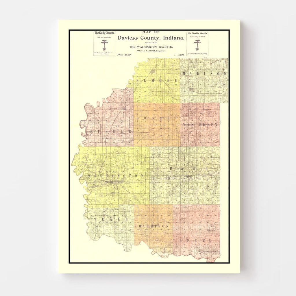 Vintage Map of Daviess County, Indiana 1905