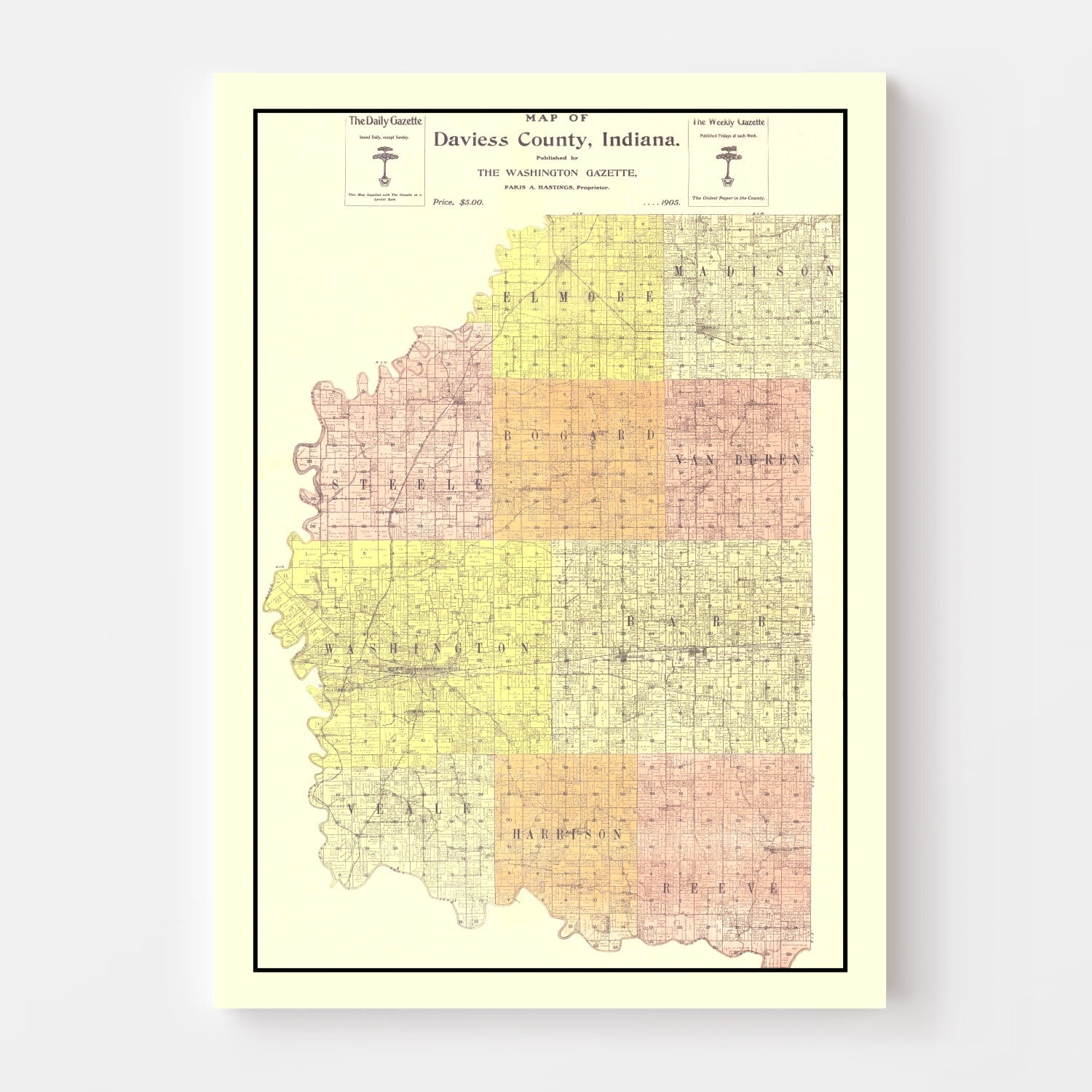 Vintage Map of Daviess County, Indiana 1905