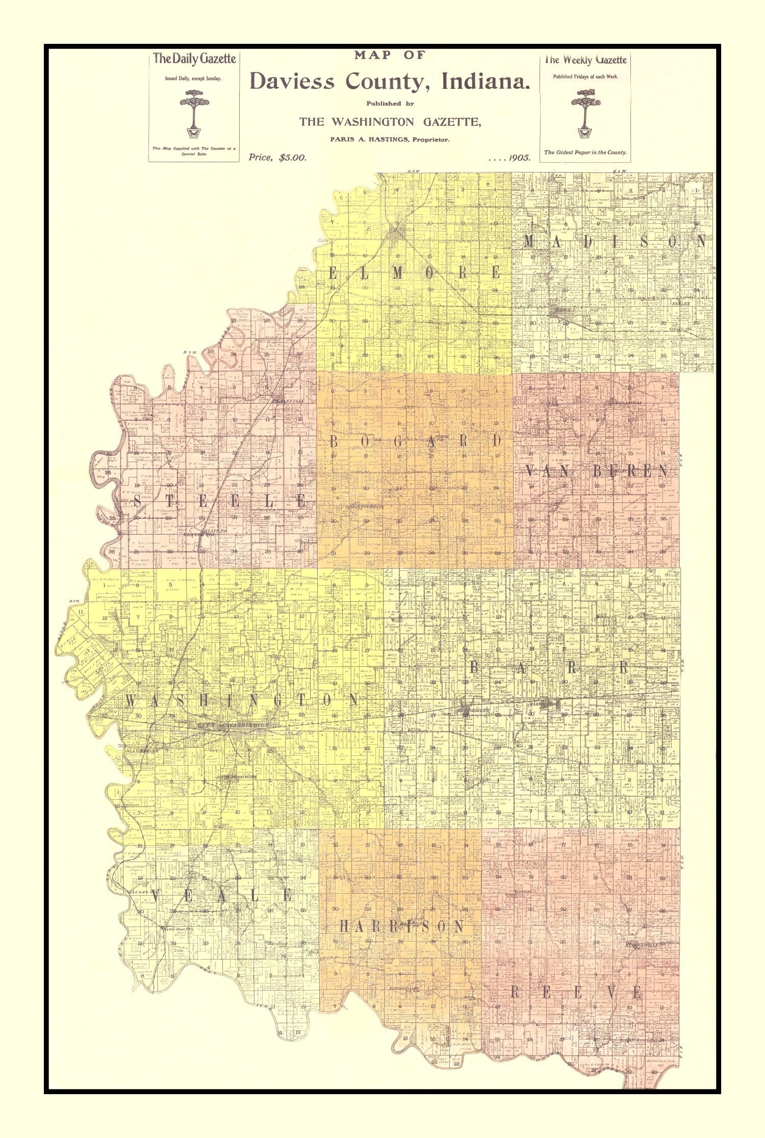 Vintage Map of Daviess County, Indiana 1905
