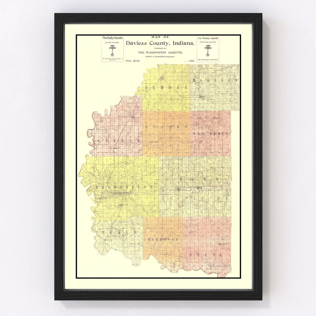 Vintage Map of Daviess County, Indiana 1905