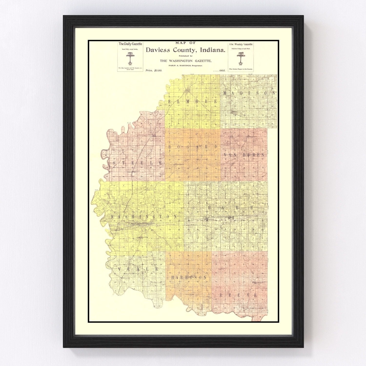 Vintage Map of Daviess County, Indiana 1905