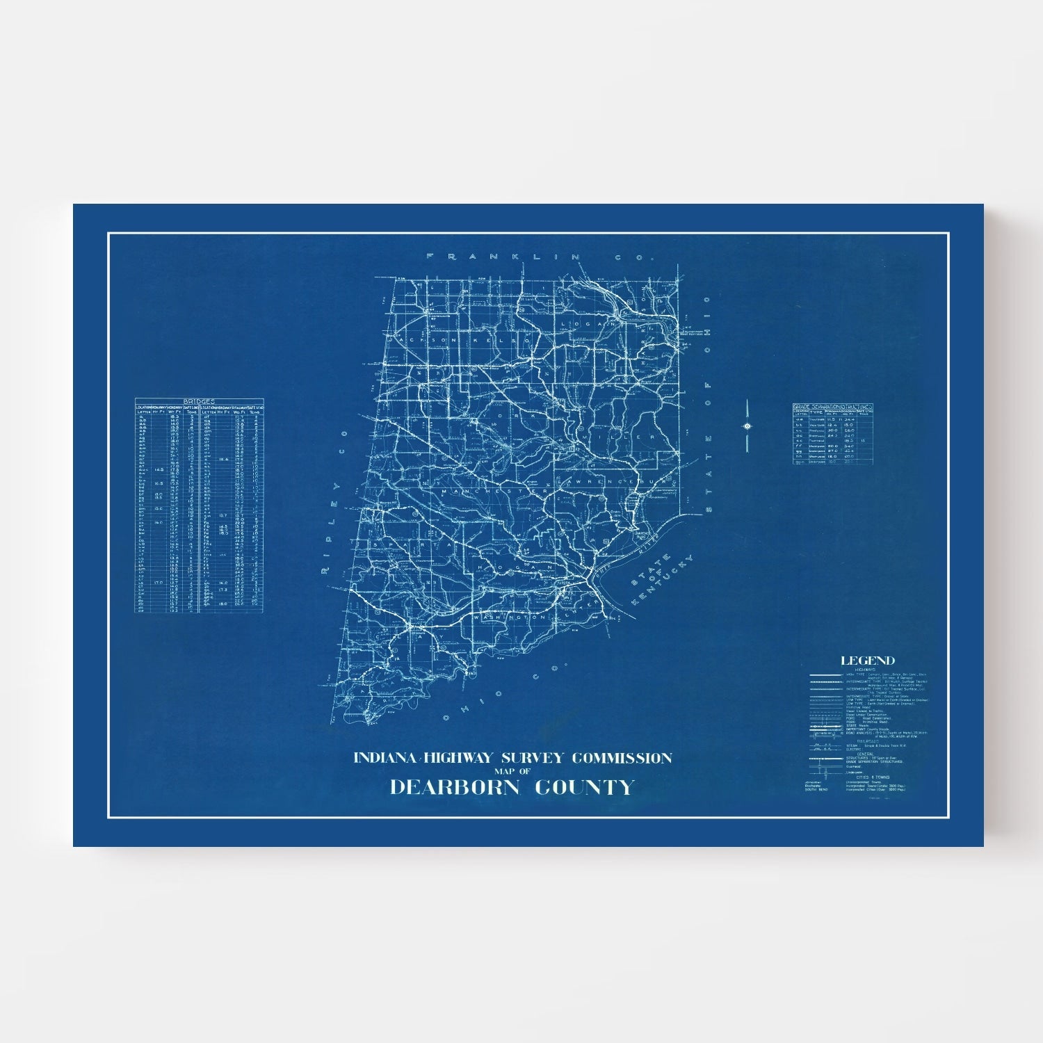 Vintage Map of Dearborn County, Indiana 1936