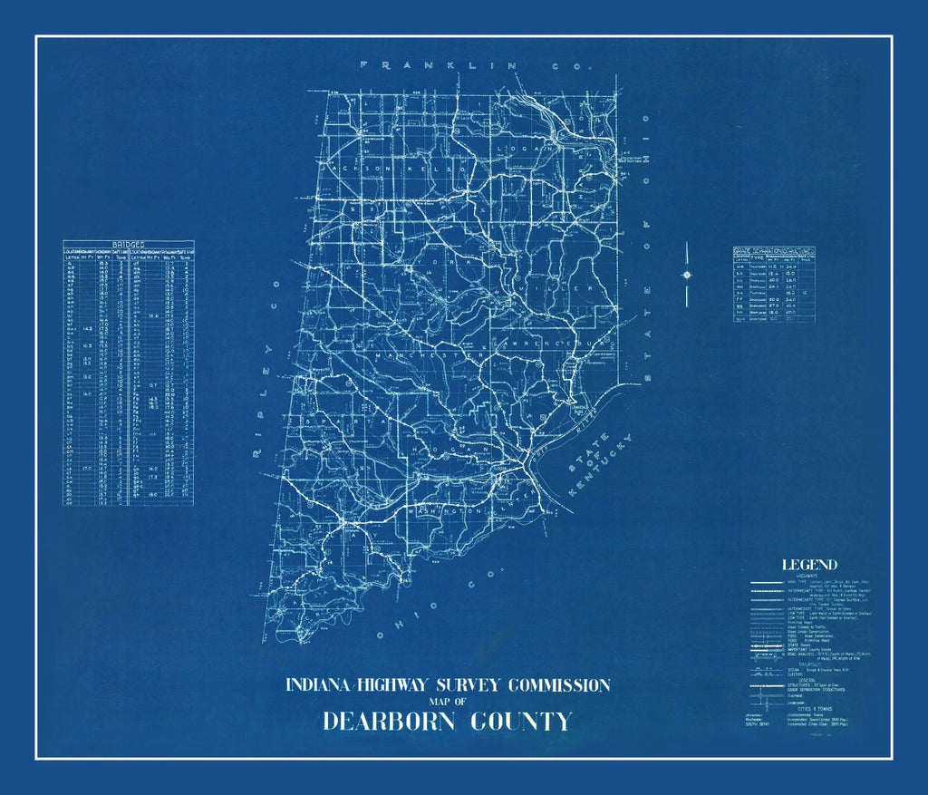 Vintage Map of Dearborn County, Indiana 1936