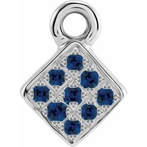 14K White Gold Petite Pav���� Natural Blue Sapphire Dangle