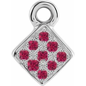 14K White Gold Petite Pav���� Natural Ruby Dangle