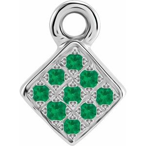 14K White Gold Petite Pav���� Natural Emerald Dangle