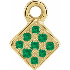 14K Yellow Gold Petite Pav���� Natural Emerald Dangle