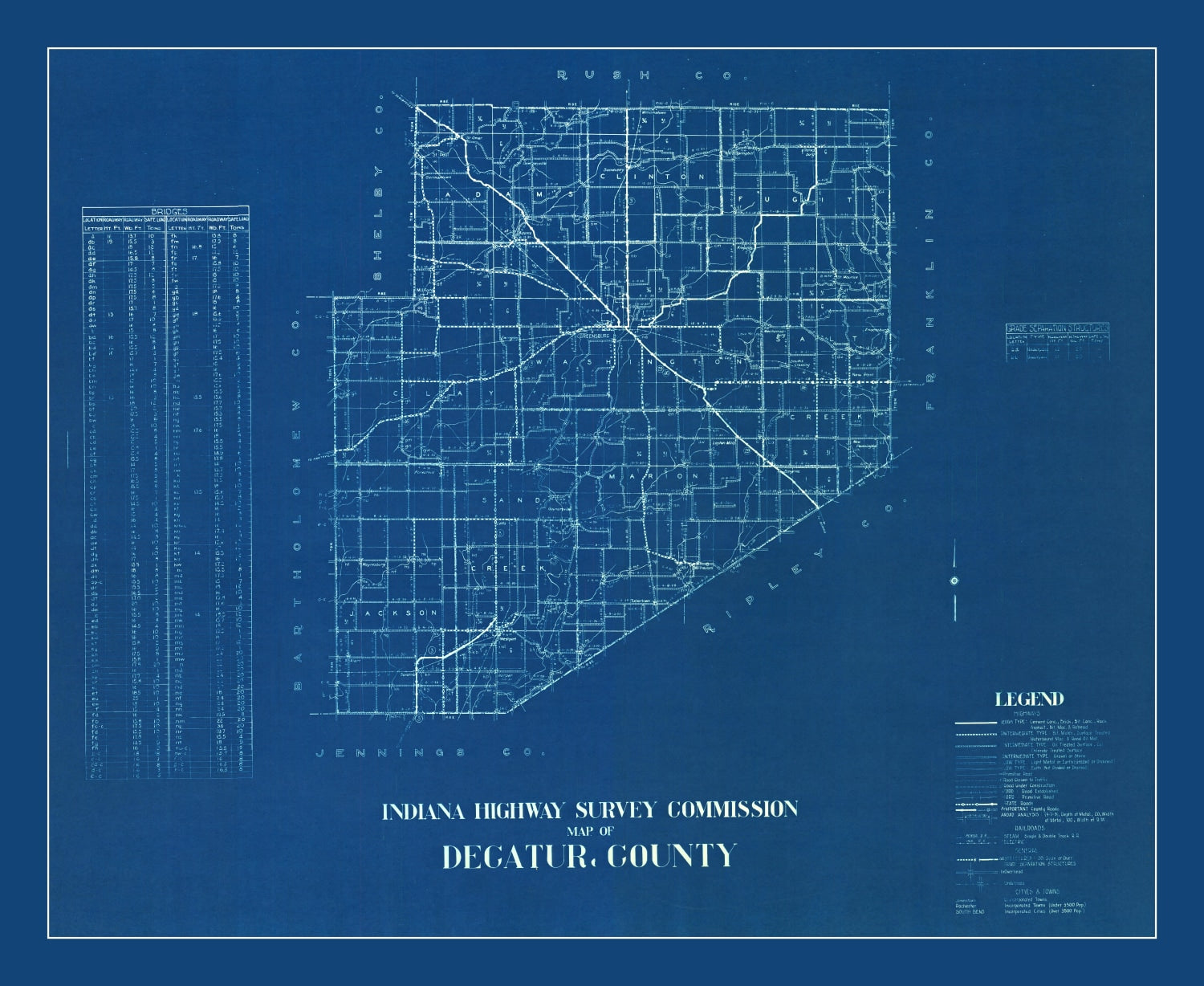 Vintage Map of Decatur County, Indiana 1936