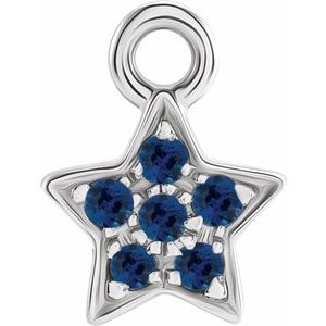 14K White Gold Petite Pav���� Natural Blue Sapphire Star Dangle