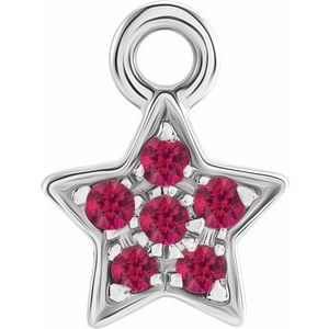 14K White Gold Petite Pav���� Natural Ruby Star Dangle