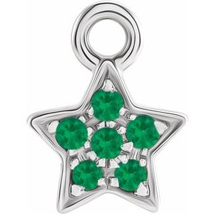 14K White Gold Petite Pav���� Natural Emerald Star Dangle