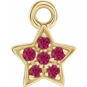 14K Yellow Gold Petite Pav���� Natural Ruby Star Dangle