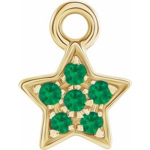 14K Yellow Gold Petite Pav���� Natural Emerald Star Dangle