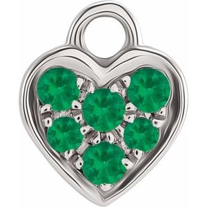 14K White Gold Petite Pav���� Natural Emerald Heart Dangle