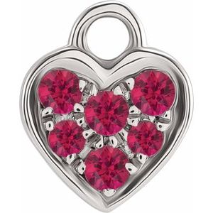 14K White Gold Petite Pav���� Natural Ruby Heart Dangle