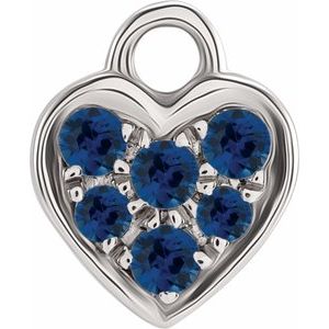14K White Gold Petite Pav���� Natural Blue Sapphire Heart Dangle