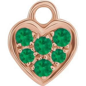 14K Rose Gold Petite Pav���� Natural Emerald Heart Dangle