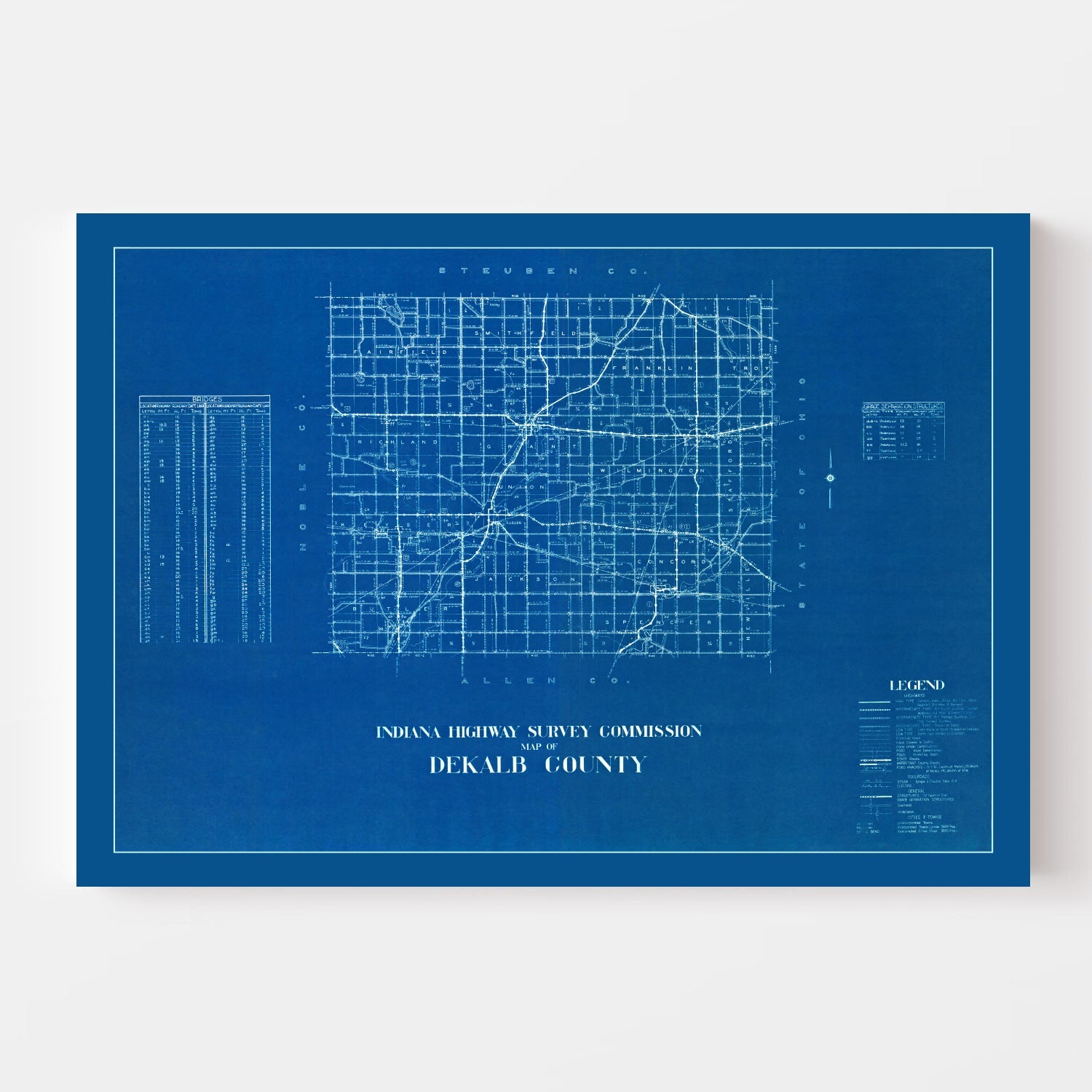 Vintage Map of DeKalb County, Indiana 1936