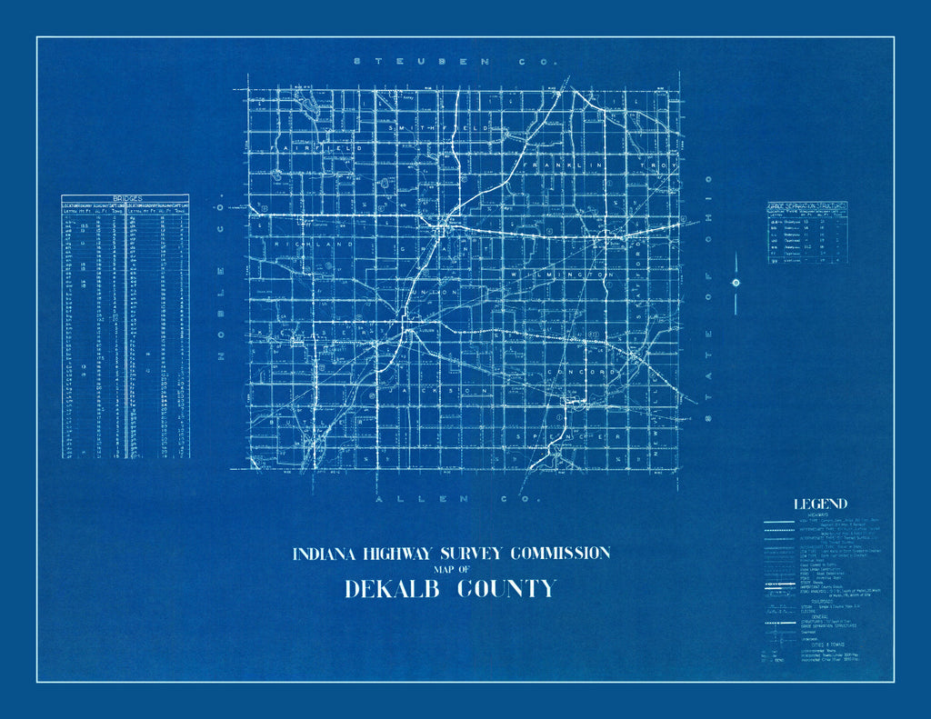 Vintage Map of DeKalb County, Indiana 1936