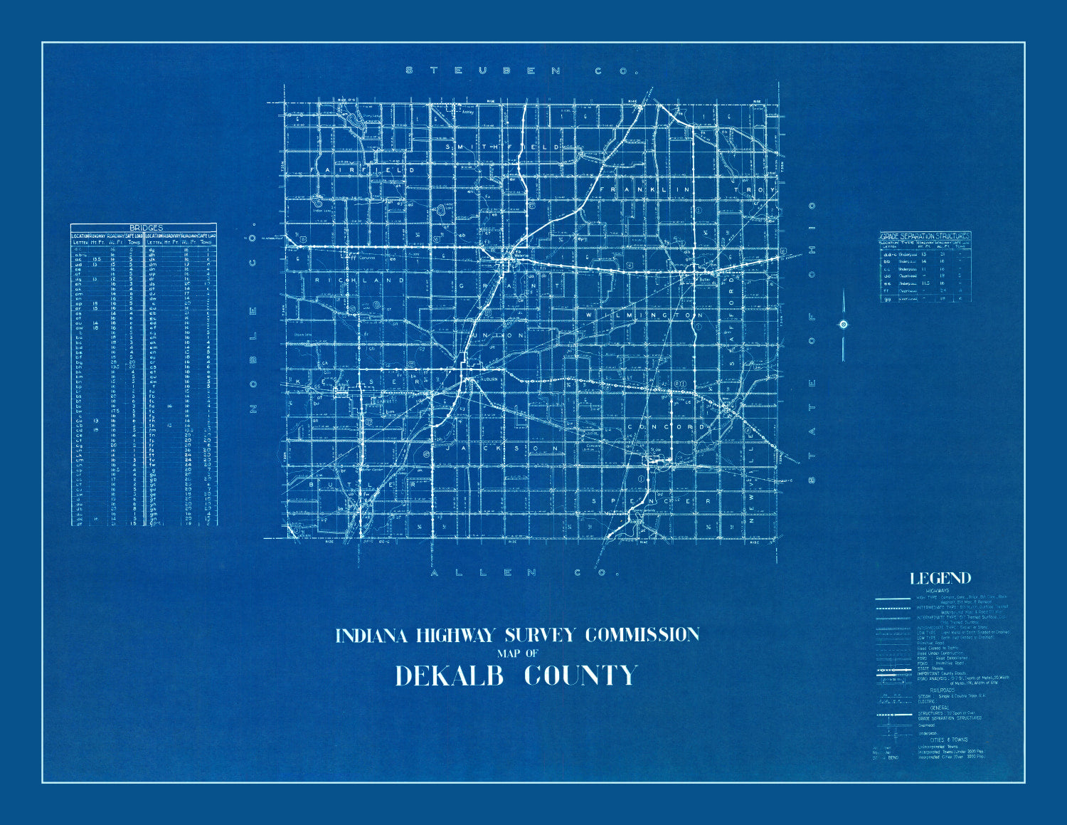 Vintage Map of DeKalb County, Indiana 1936