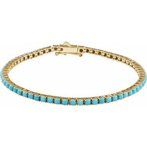 14K Yellow Gold Natural Turquoise Line 7 1/2" Bracelet