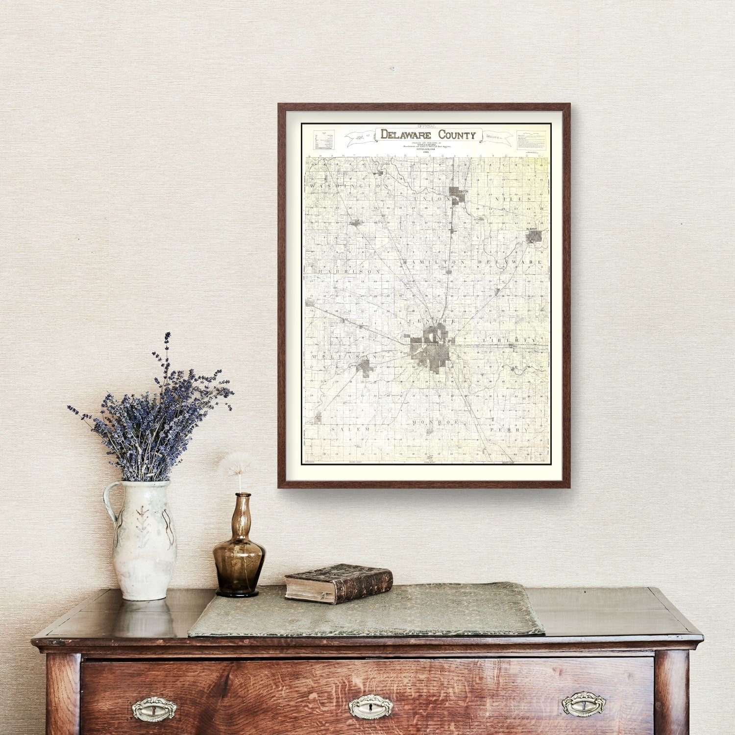Vintage Map of Delaware County, Indiana 1904