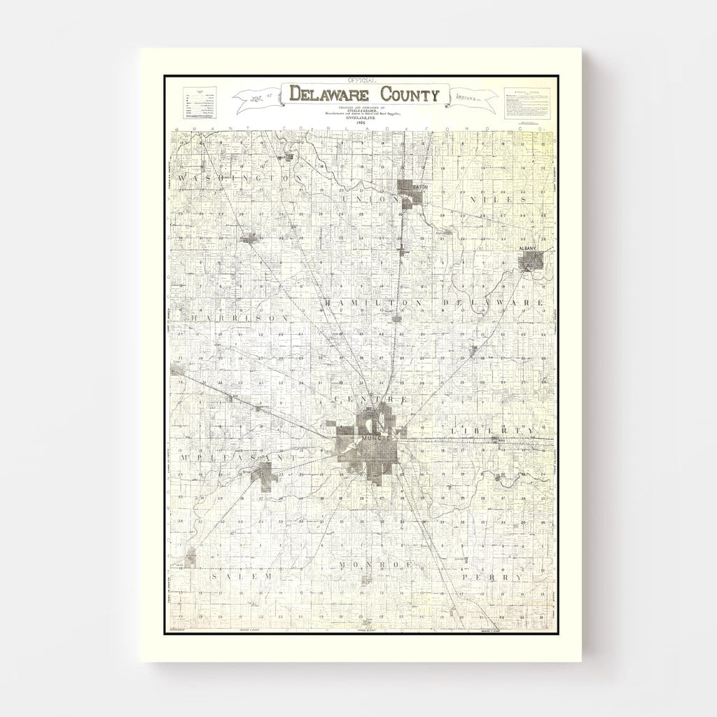 Vintage Map of Delaware County, Indiana 1904