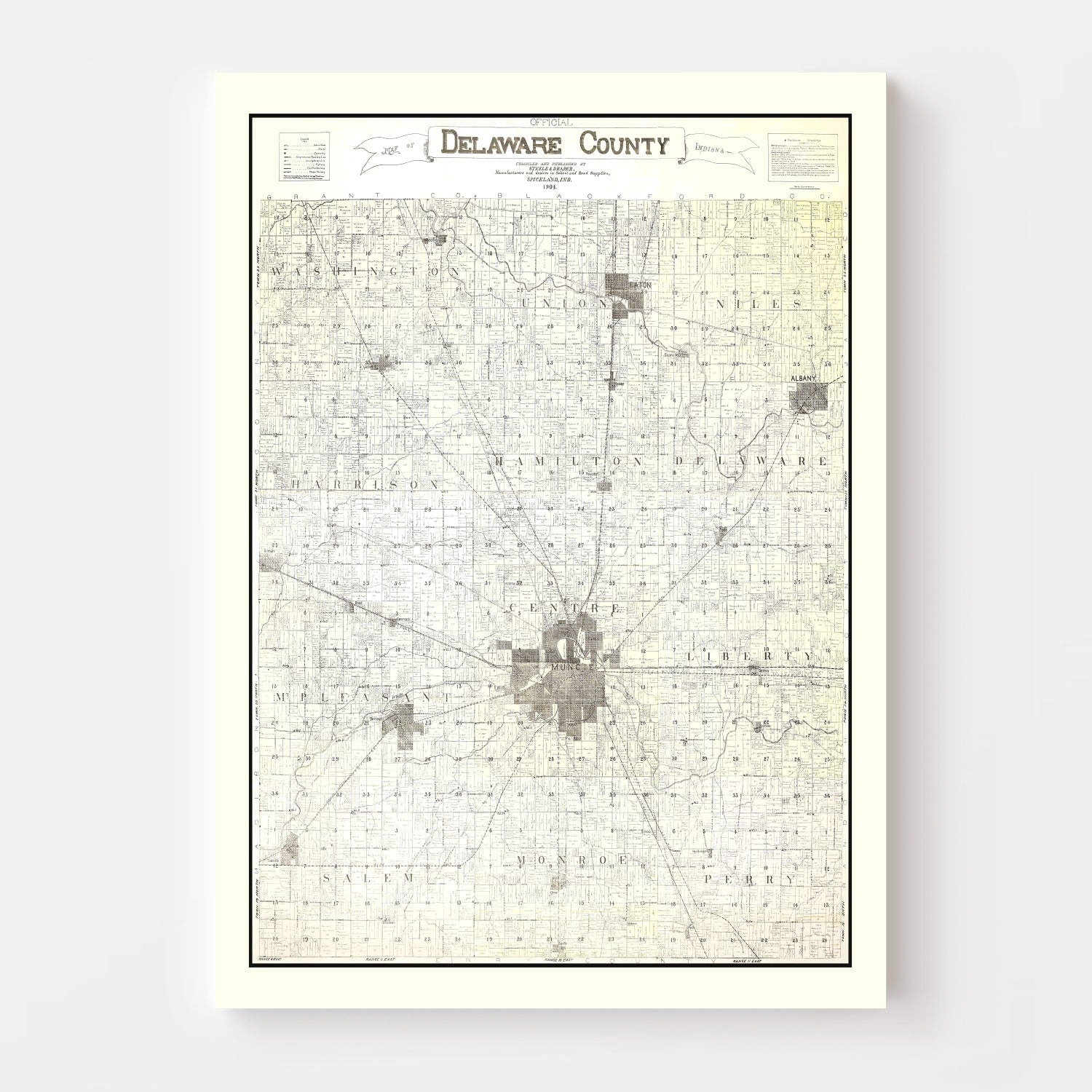 Vintage Map of Delaware County, Indiana 1904