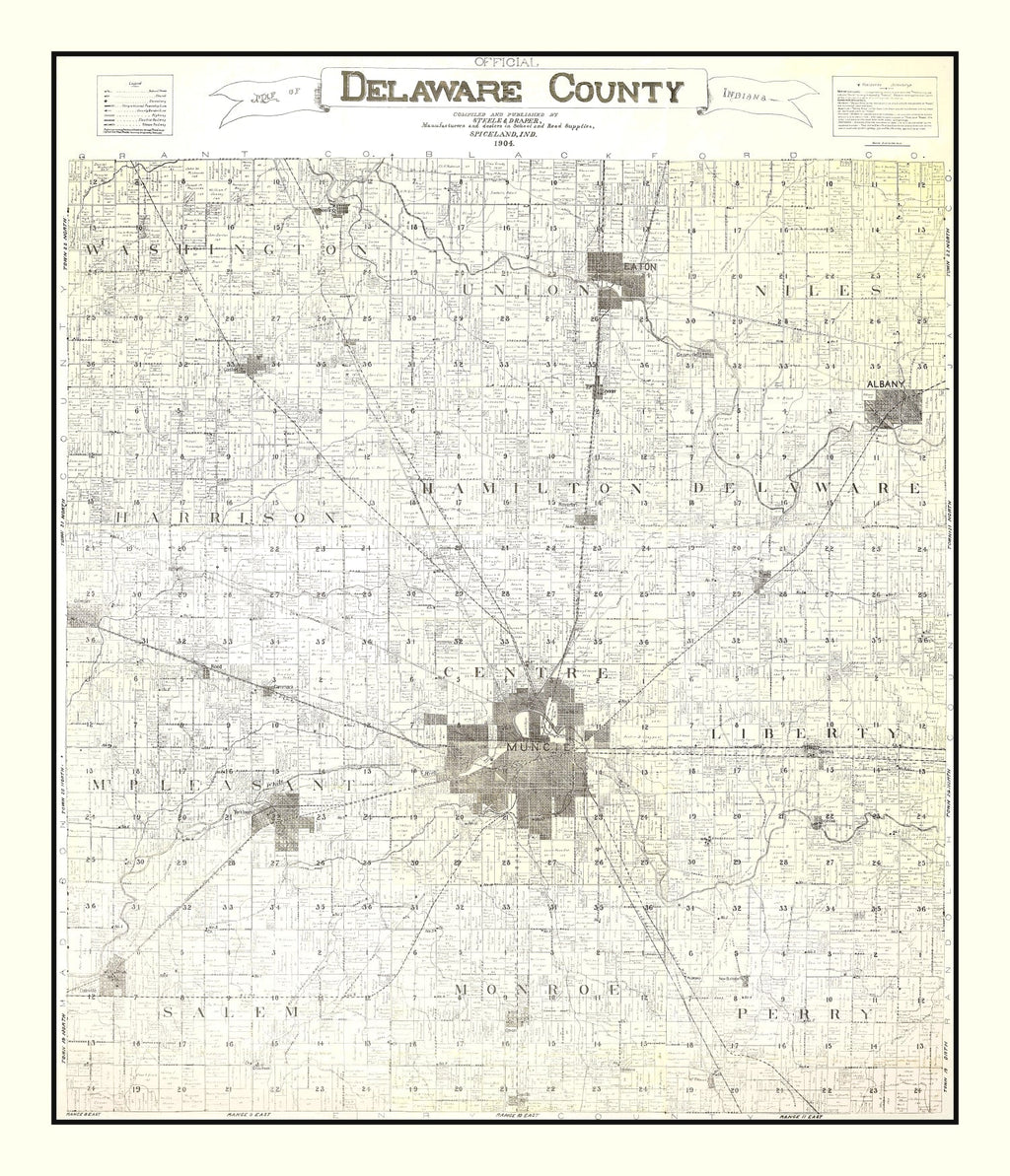 Vintage Map of Delaware County, Indiana 1904