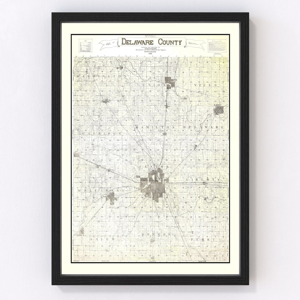 Vintage Map of Delaware County, Indiana 1904