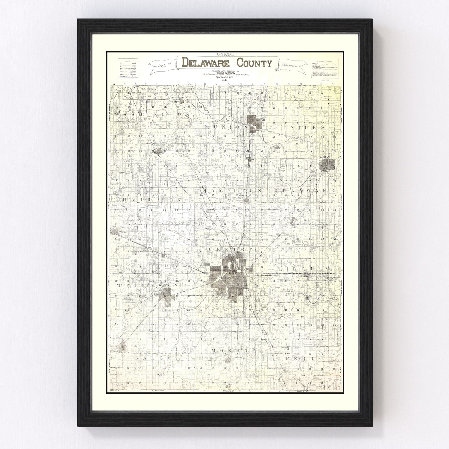 Vintage Map of Delaware County, Indiana 1904