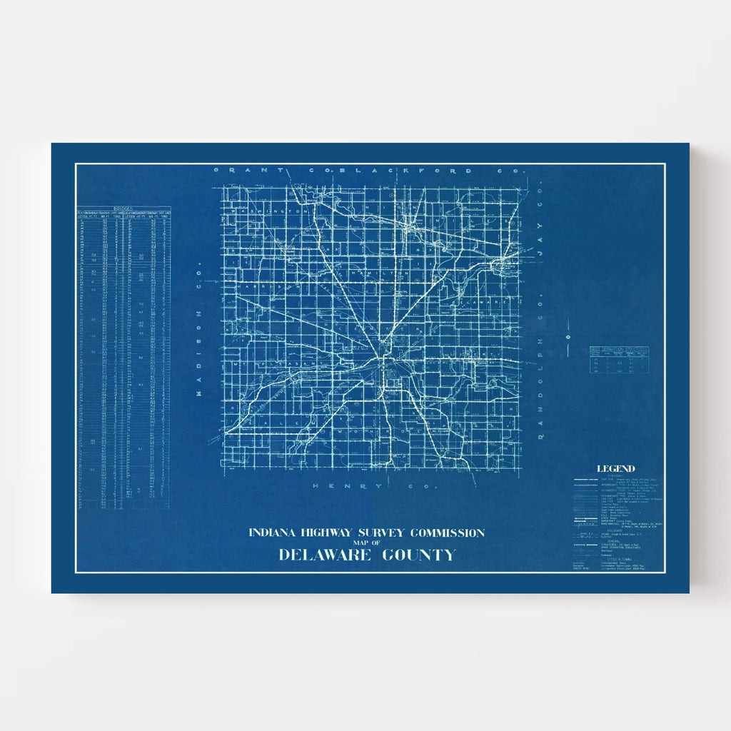 Vintage Map of Delaware County, Indiana 1936