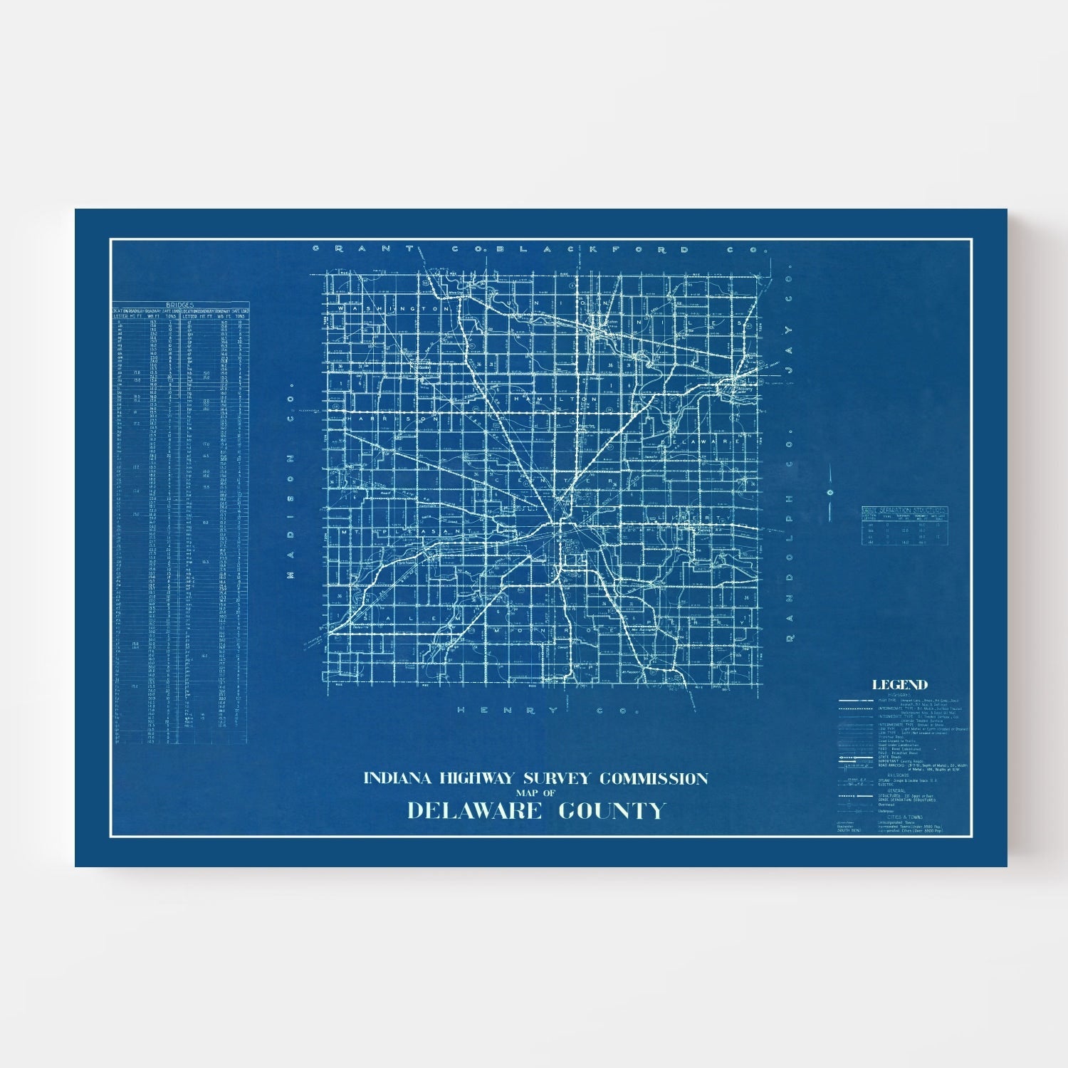 Vintage Map of Delaware County, Indiana 1936