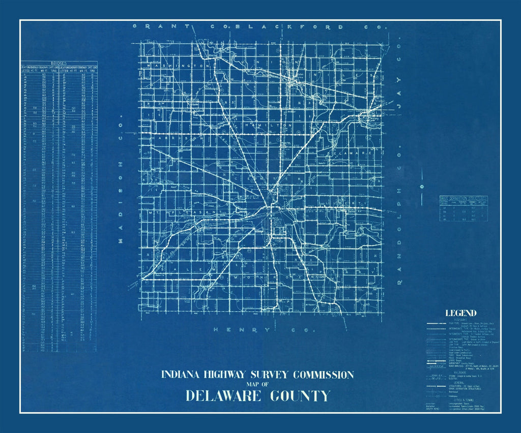 Vintage Map of Delaware County, Indiana 1936