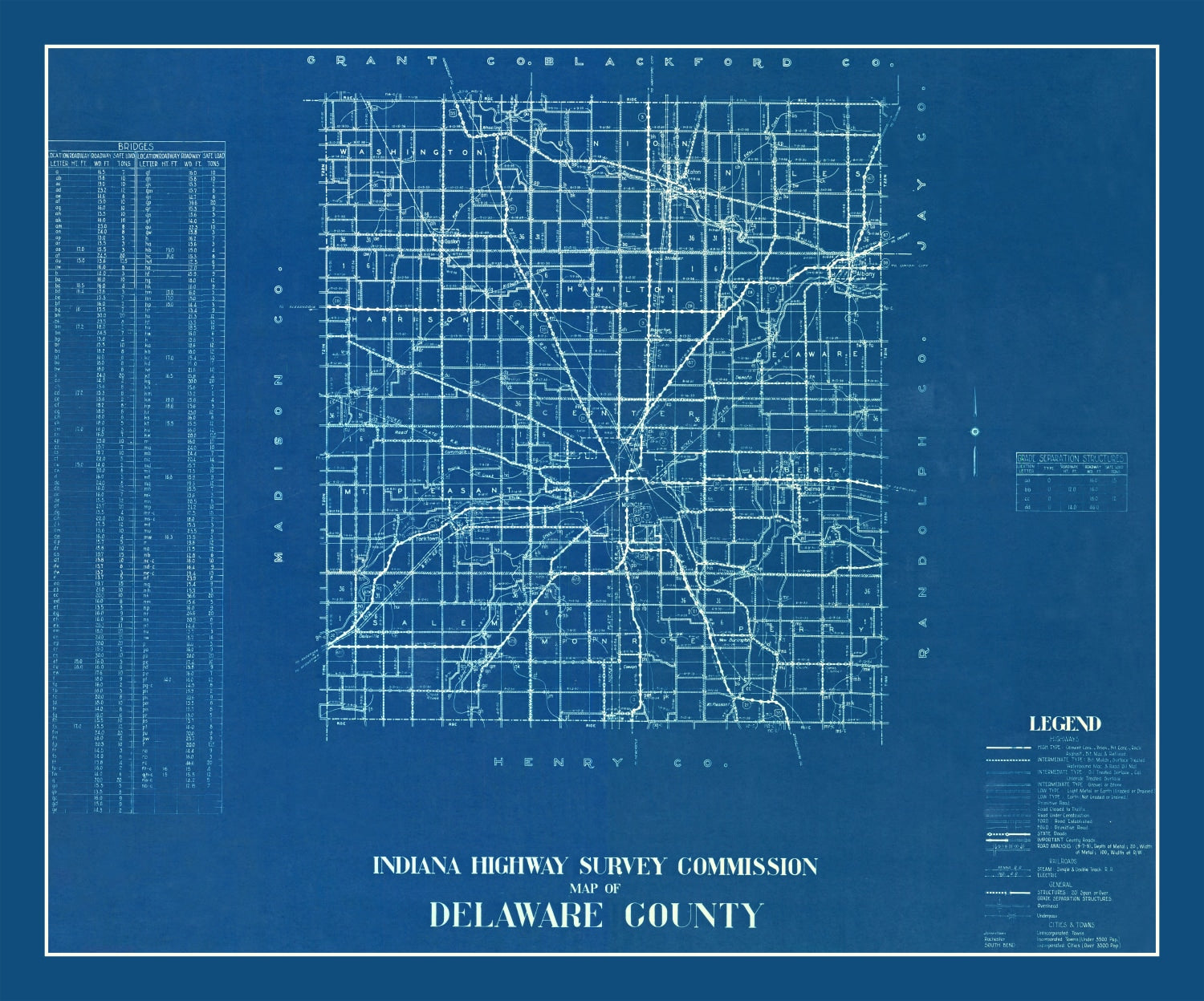 Vintage Map of Delaware County, Indiana 1936
