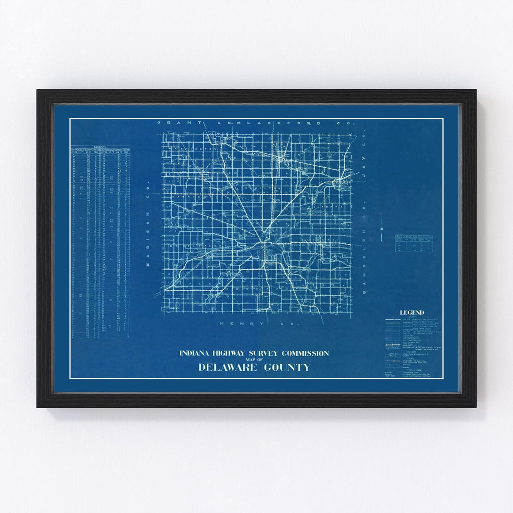Vintage Map of Delaware County, Indiana 1936
